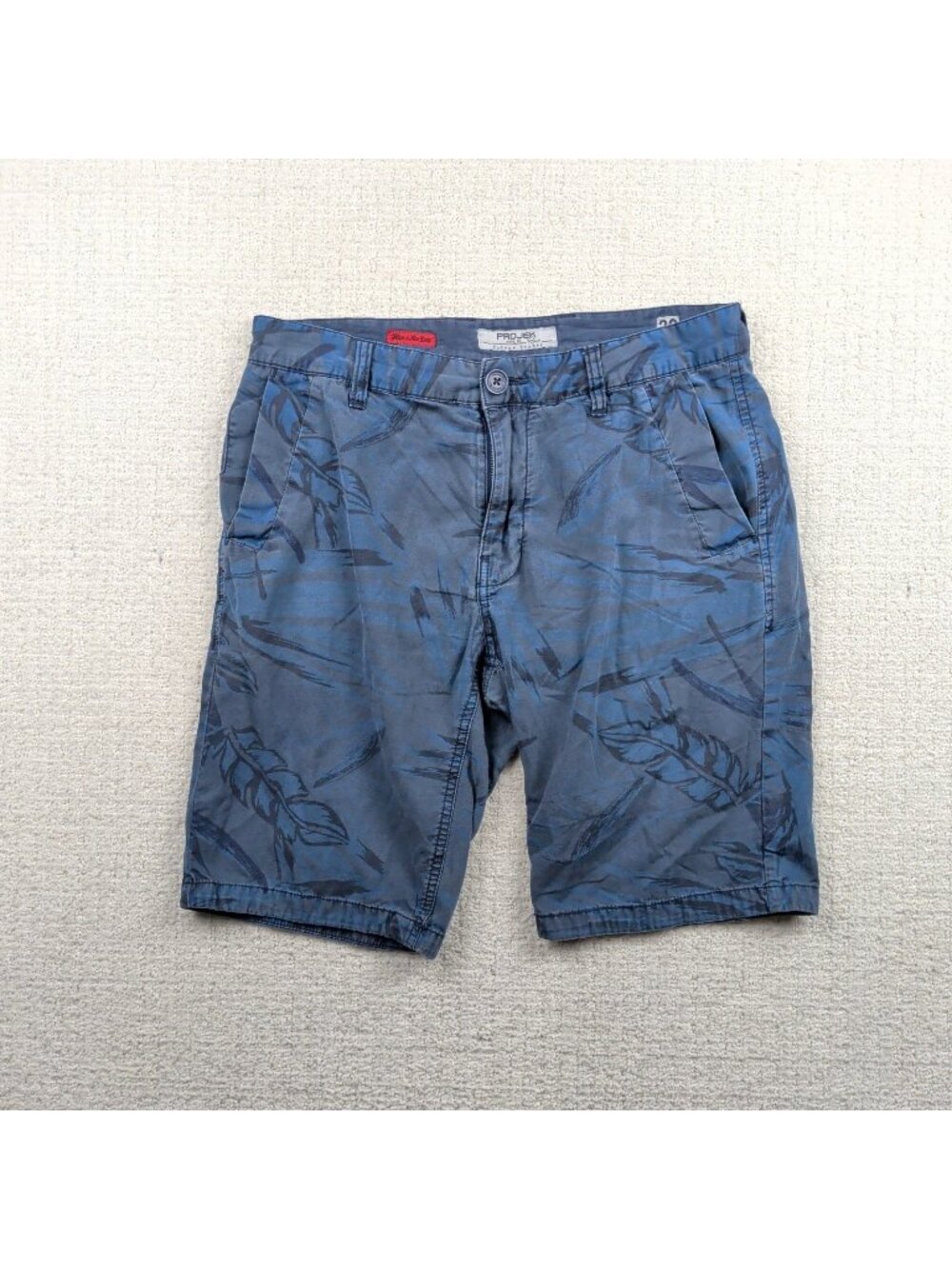 Projek Raw Flat Front Chino Cotton Shorts Tropical Floral Dark Blue Men's Sz 32